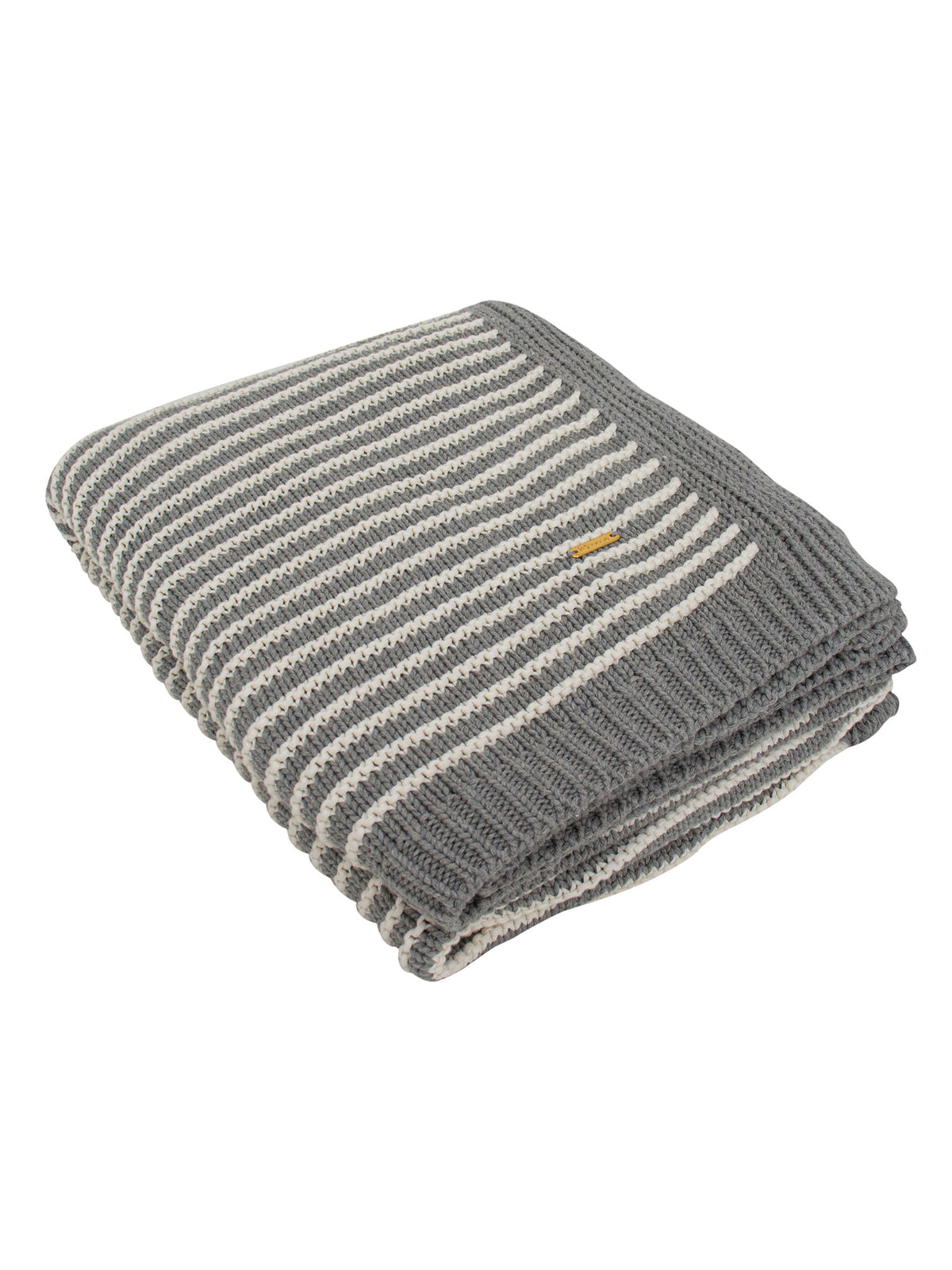Pomme Cotton Knitted Fine Stripe Ribbed Throw (Grey &amp; Ivory)