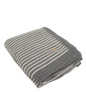 Gray With White Strips Knitted Cotton Throw
