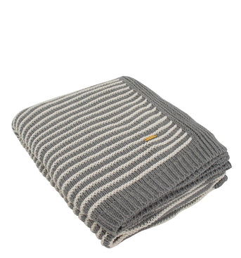 Gray With White Strips Knitted Cotton Throw