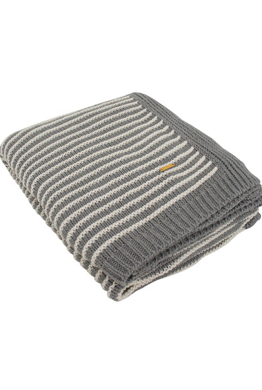 Gray With White Strips Knitted Cotton Throw