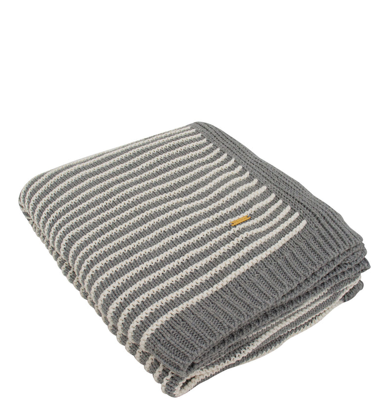 Gray With White Strips Knitted Cotton Throw