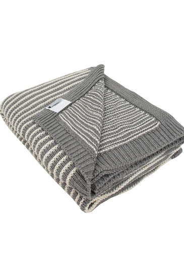 Gray With White Strips Knitted Cotton Throw