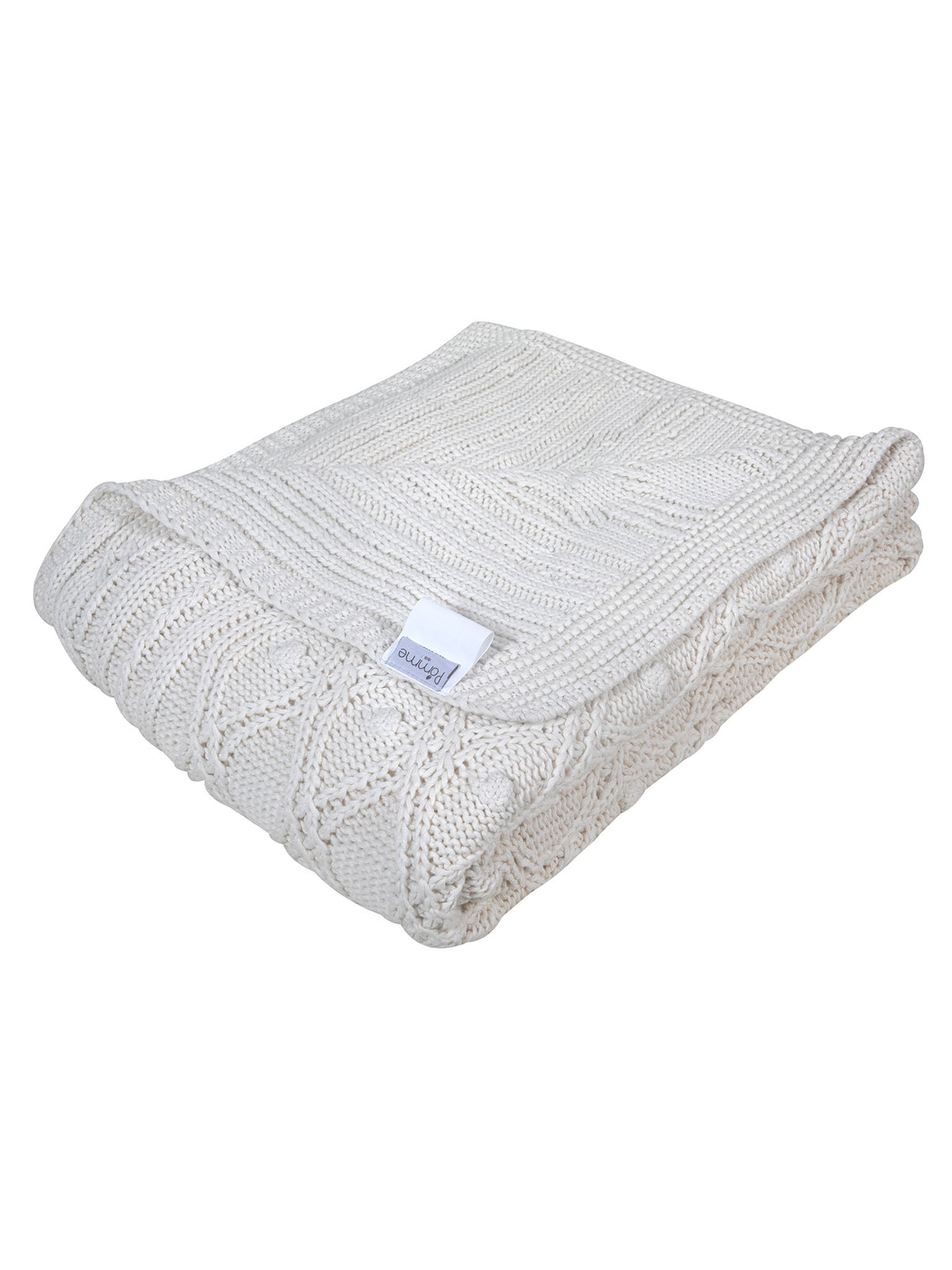 Pomme Cotton Knitted Twisted Cable Throw (Ivory)