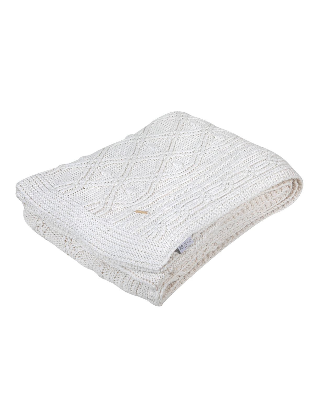 Pomme Cotton Knitted Twisted Cable Throw (Ivory)