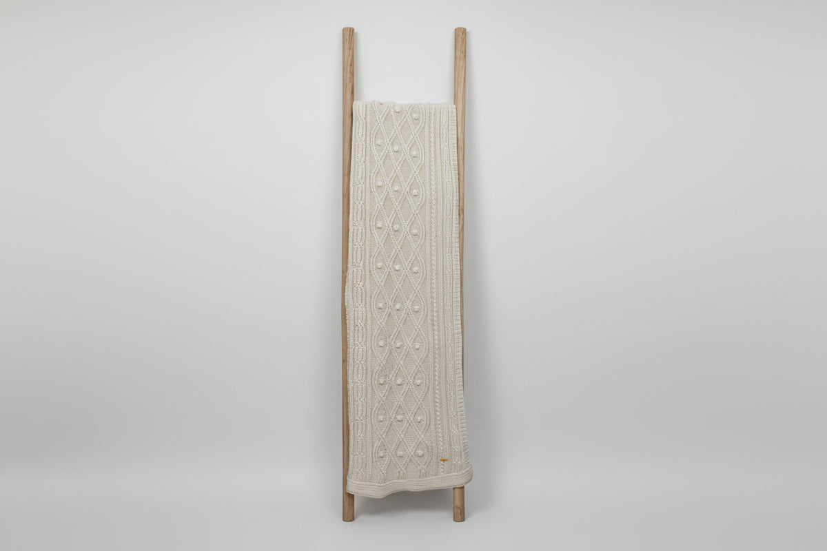 Pomme Cotton Knitted Twisted Cable Throw (Ivory)