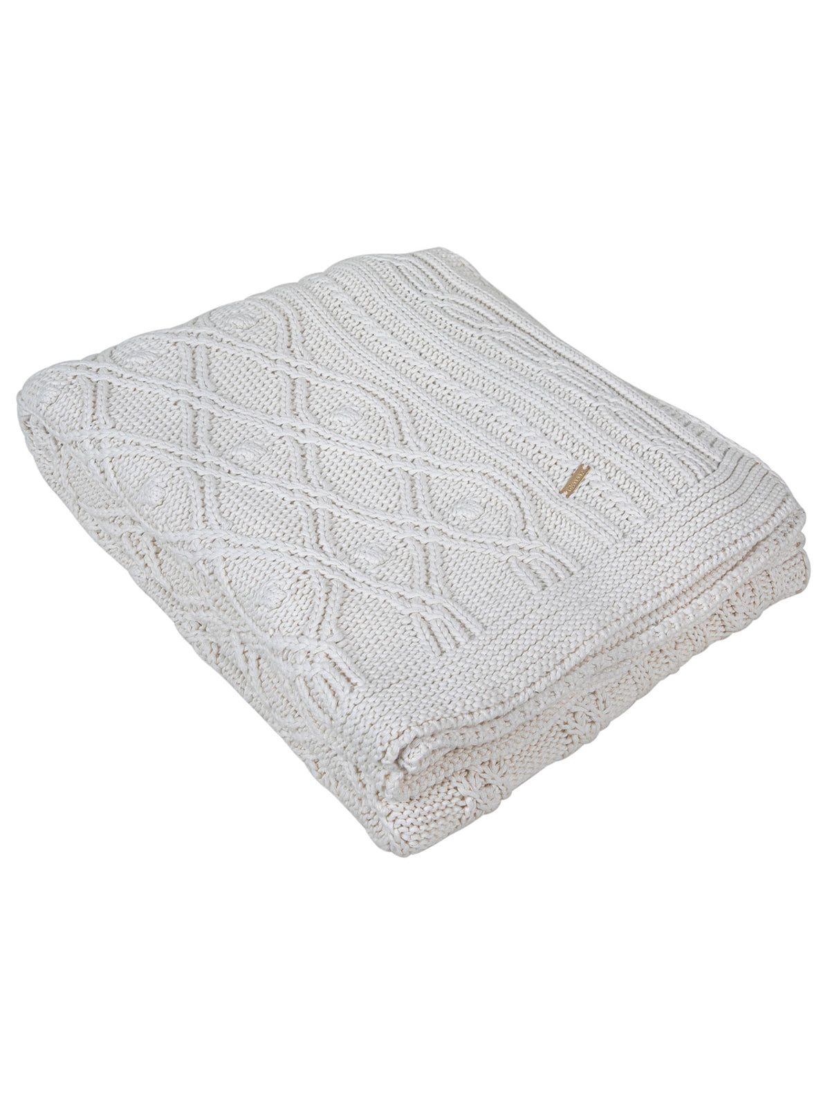 Pomme Cotton Knitted Twisted Cable Throw (Ivory)