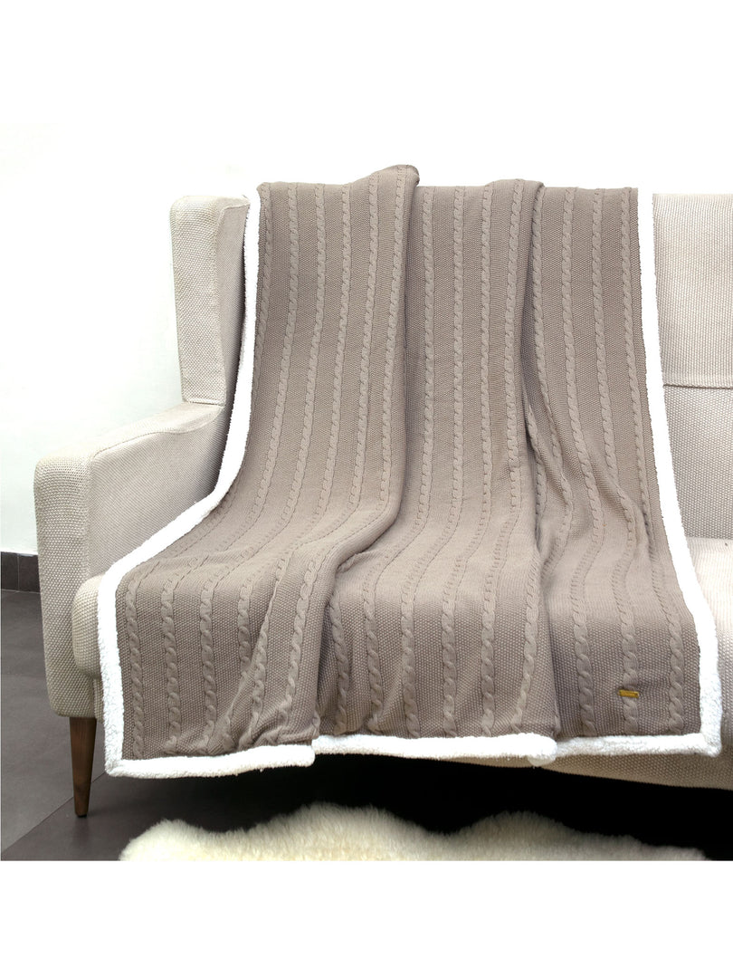 Brown Twisted  Pattern With Border Knitted Cotton Throw