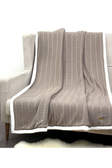Brown Twisted  Pattern With Border Knitted Cotton Throw