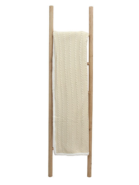 Knitted Ivory  Cable Knit Throw with Back Sherpa Fabric