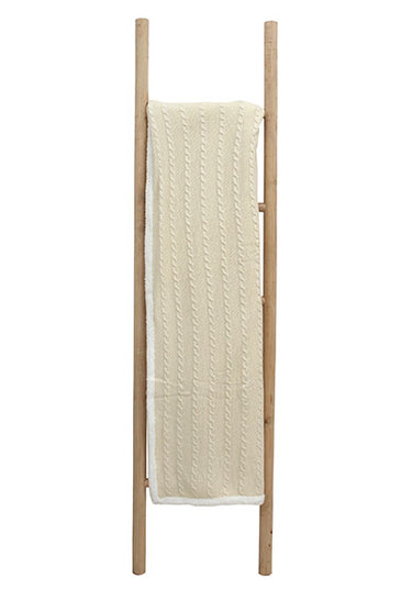Knitted Ivory  Cable Knit Throw with Back Sherpa Fabric