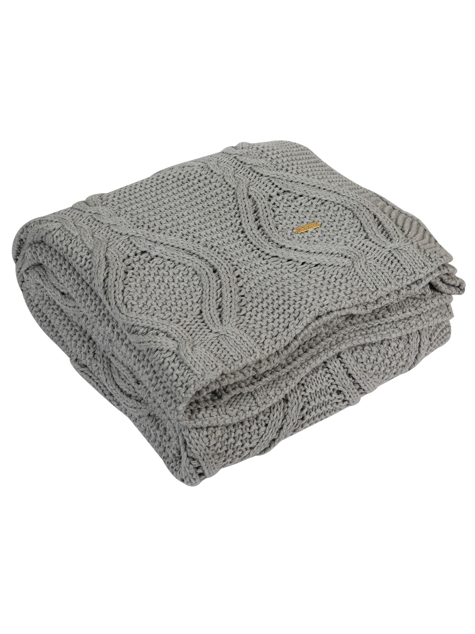 Knitted Grey Melange Broad Cable Knit Throw
