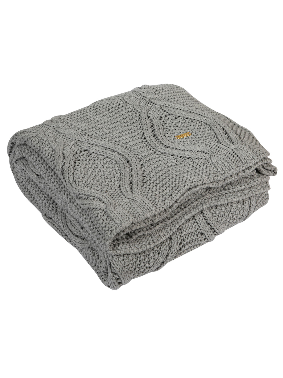 Pomme Cotton Knitted Broad Cable Throw (Grey Melange)