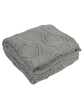 Knitted Grey Melange Broad Cable Knit Throw
