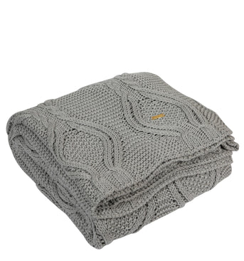 Knitted Grey Melange Broad Cable Knit Throw