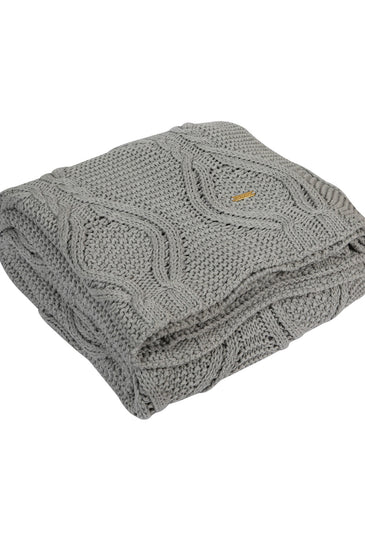 Knitted Grey Melange Broad Cable Knit Throw