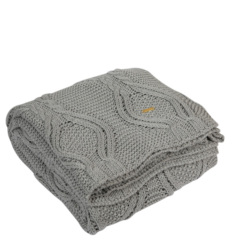 Knitted Grey Melange Broad Cable Knit Throw