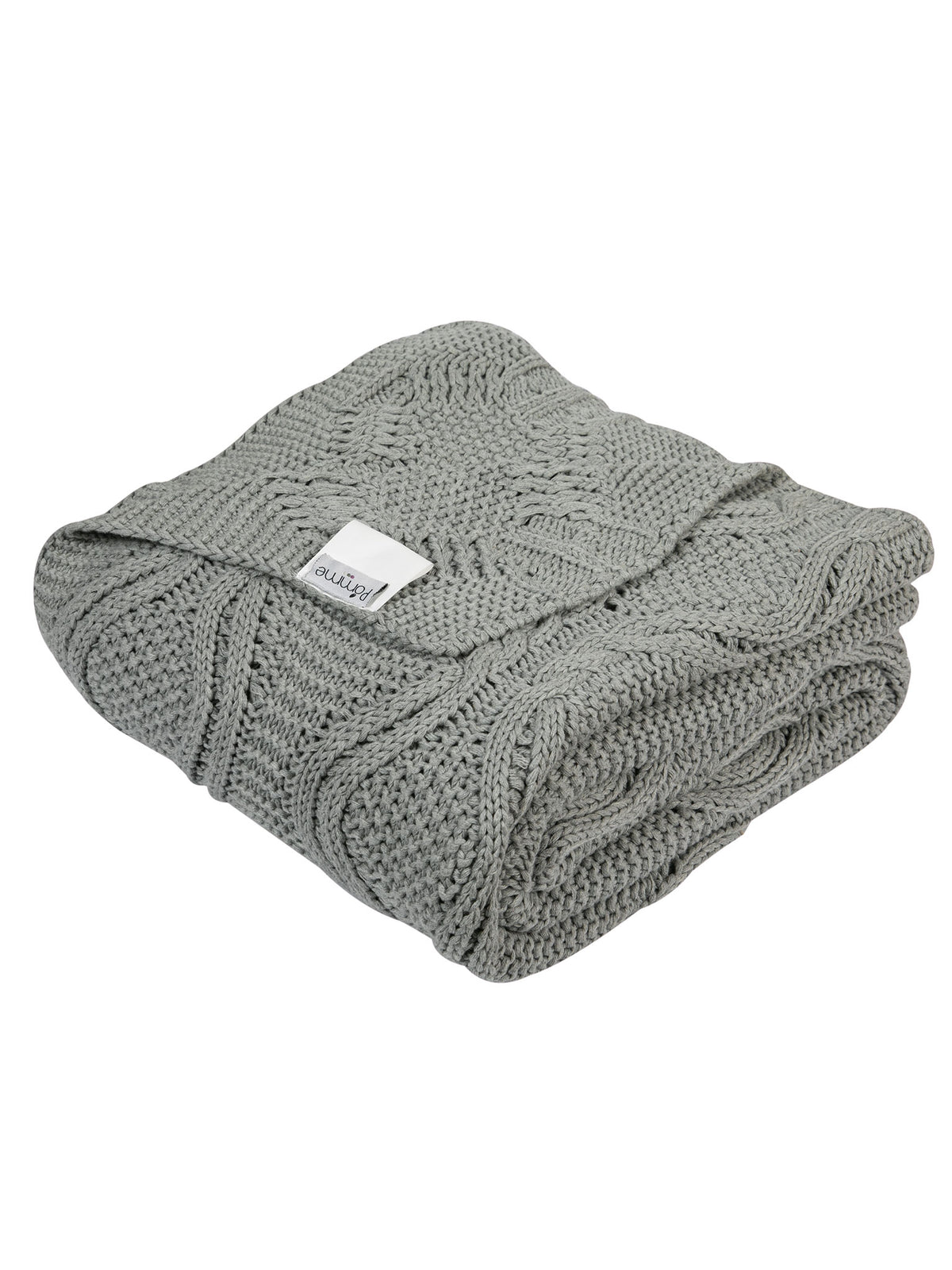 Pomme Cotton Knitted Broad Cable Throw (Grey Melange)