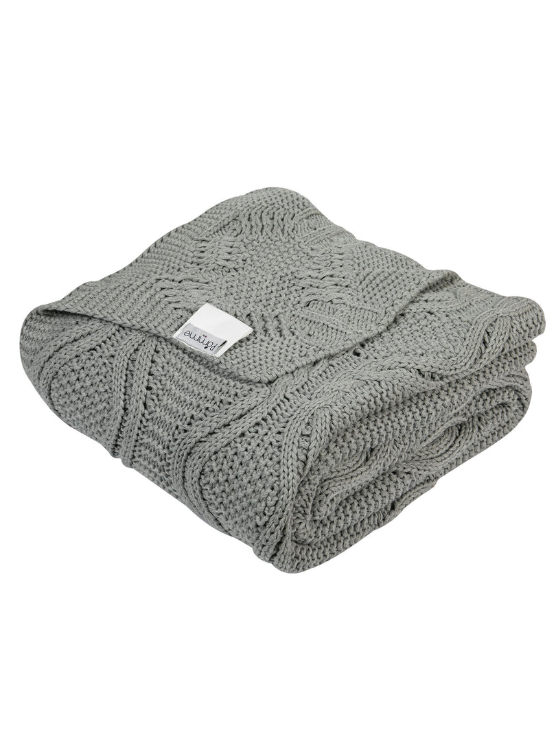 Knitted Grey Melange Broad Cable Knit Throw