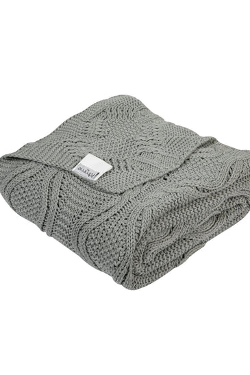 Knitted Grey Melange Broad Cable Knit Throw