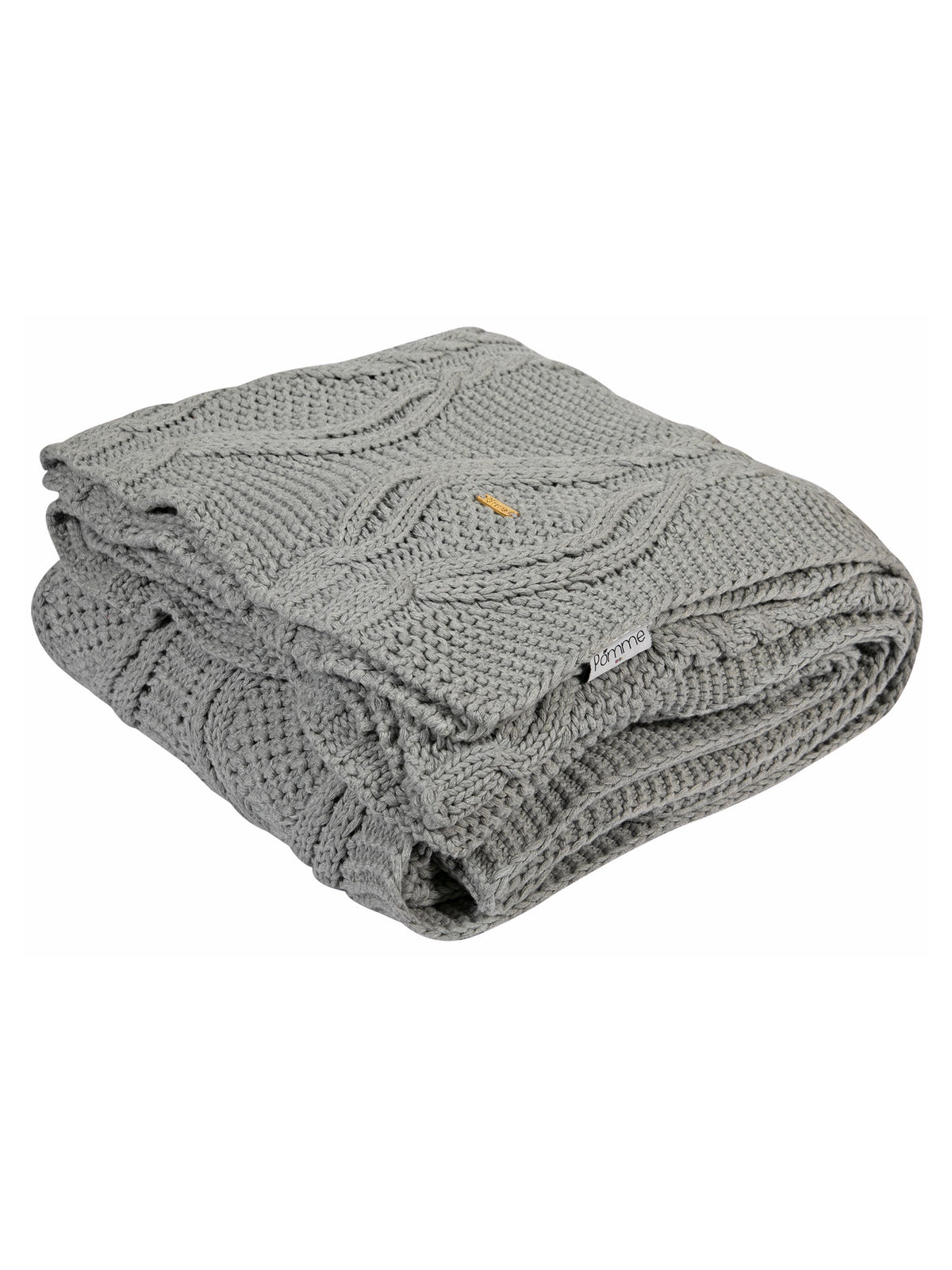 Pomme Cotton Knitted Broad Cable Throw (Grey Melange)