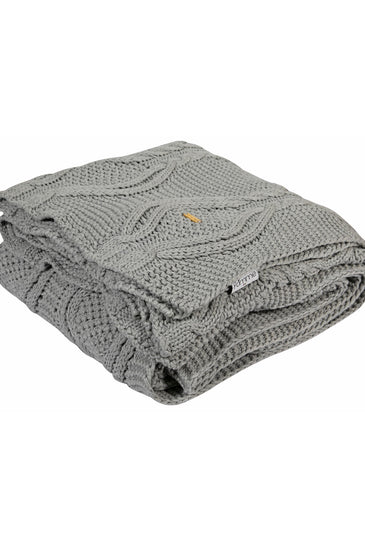 Knitted Grey Melange Broad Cable Knit Throw