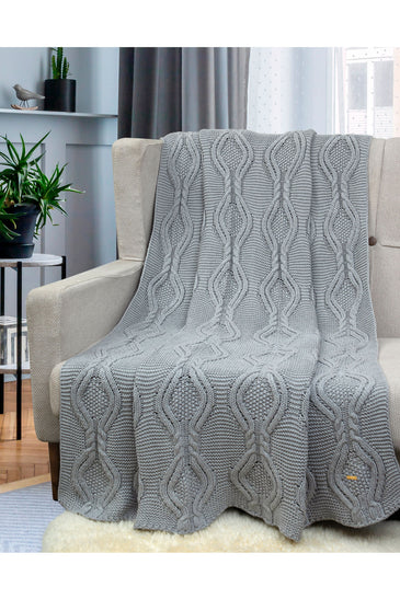 Knitted Grey Melange Broad Cable Knit Throw