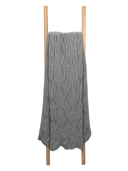 Pomme Cotton Knitted Broad Cable Throw (Grey Melange)
