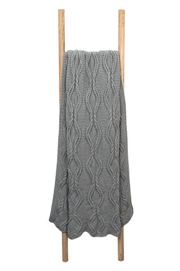 Knitted Grey Melange Broad Cable Knit Throw
