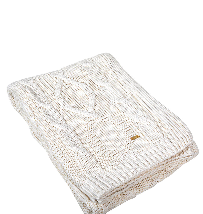 Knitted Ivory Cable Texture Knit Throw