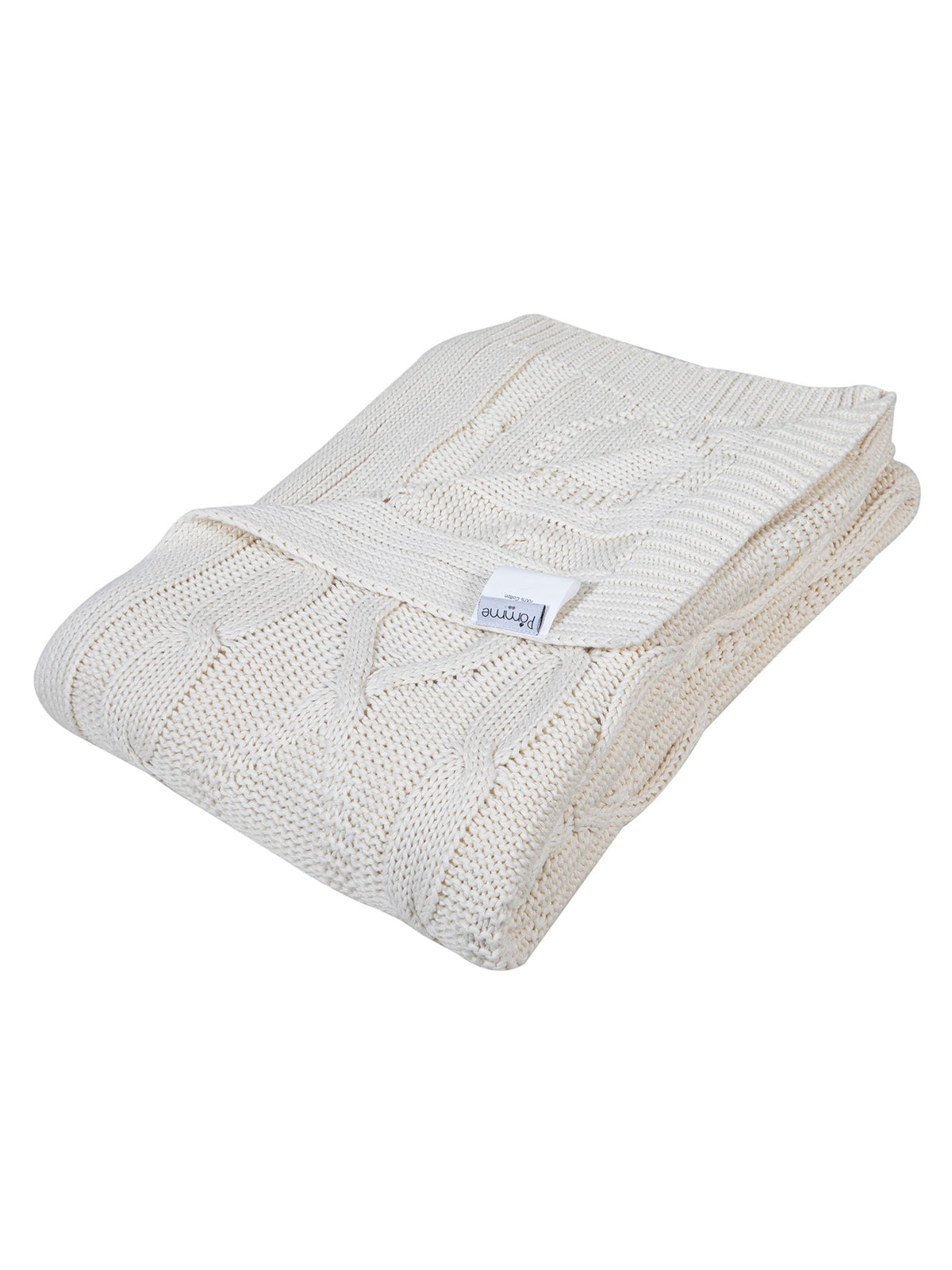 Pomme Cotton Knitted Flowing Cable Throw (Ivory)