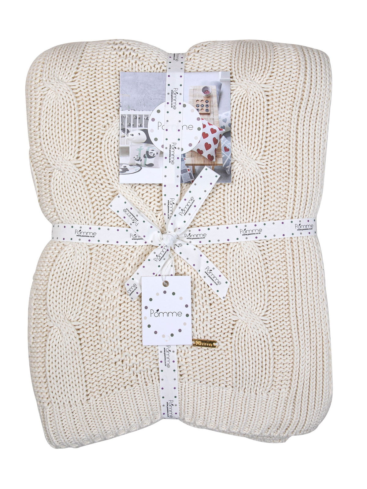 Pomme Cotton Knitted Flowing Cable Throw (Ivory)