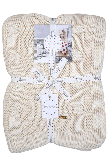 Knitted Ivory Cable Texture Knit Throw