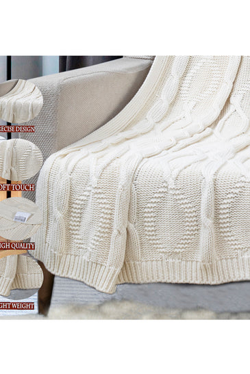 Knitted Ivory Cable Texture Knit Throw