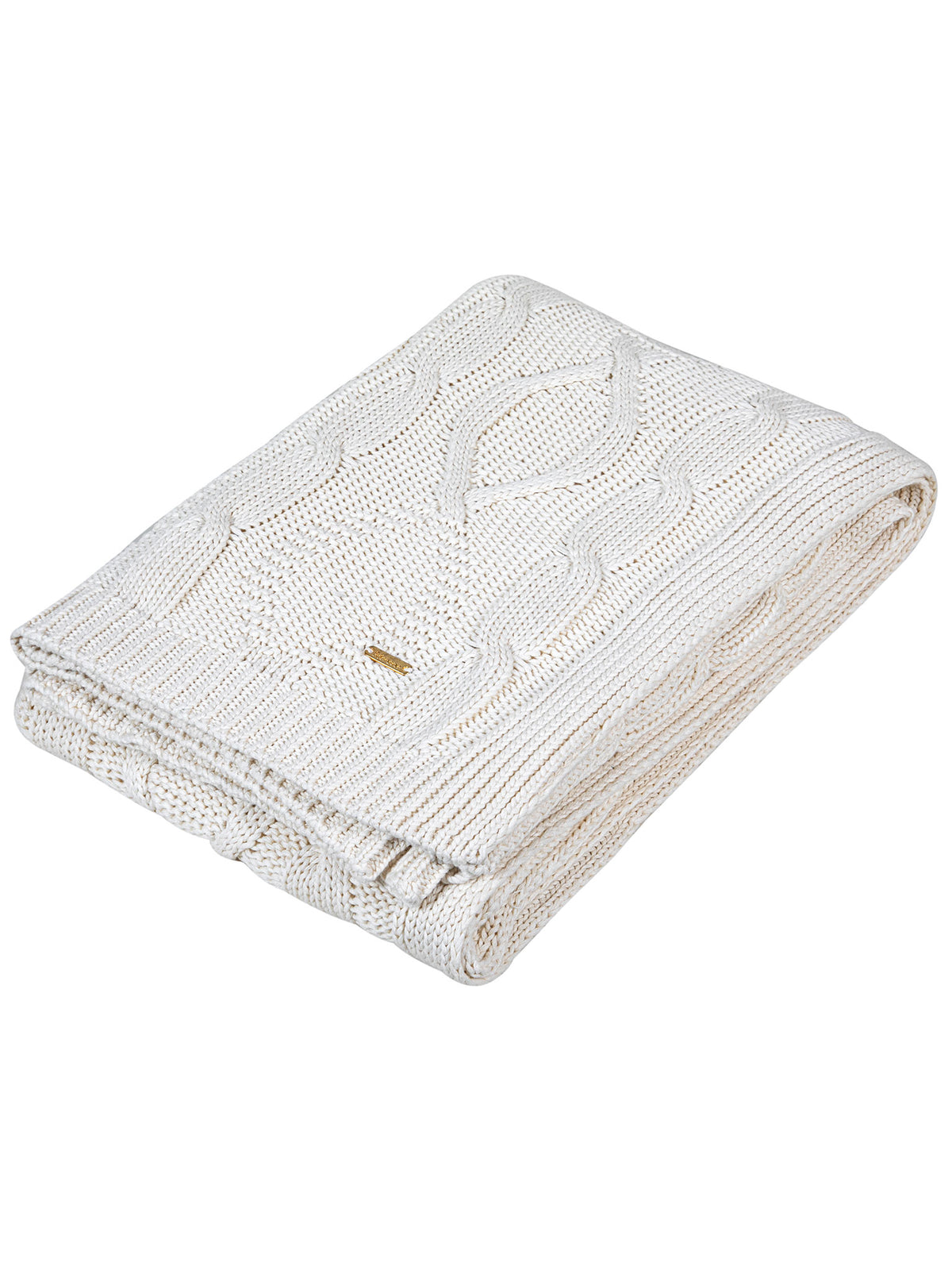 Pomme Cotton Knitted Flowing Cable Throw (Ivory)