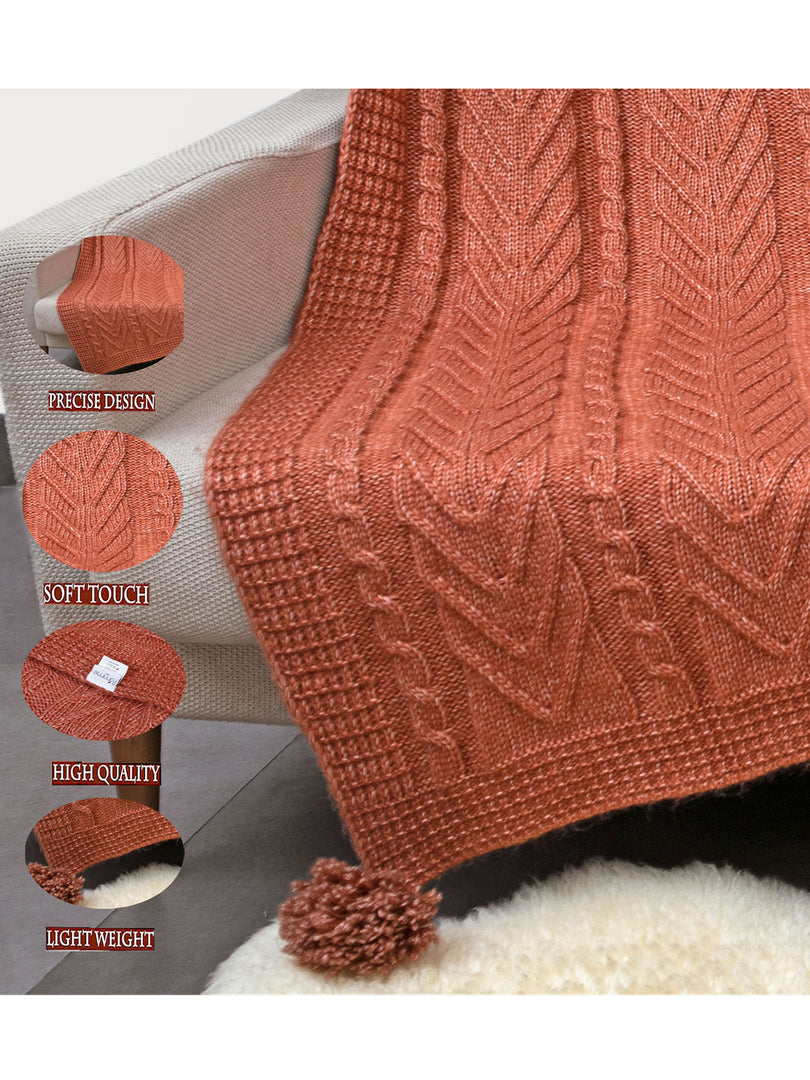 Knitted Brow Texture Knit Throw with Tassels