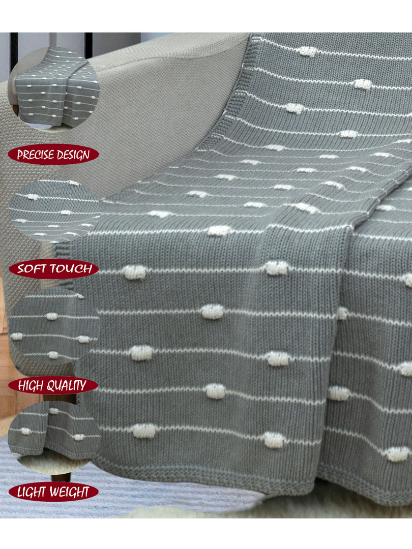 Knitted Grey Melange Texture Knit With 3D Bubble Knit Throw