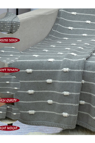 Knitted Grey Melange Texture Knit With 3D Bubble Knit Throw