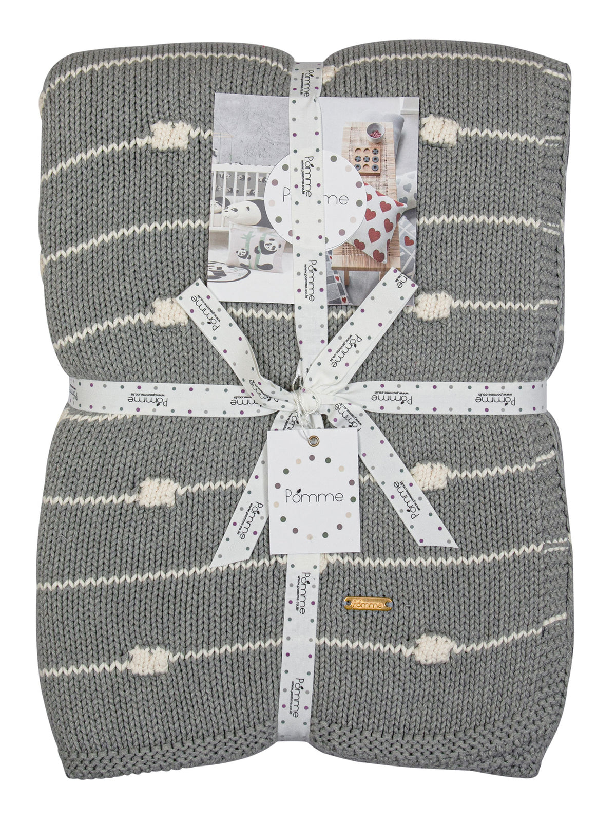 Pomme Cotton Knitted Bubble Stripe Throw (Grey Melange & Ivory)