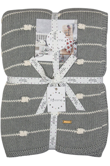 Knitted Grey Melange Texture Knit With 3D Bubble Knit Throw