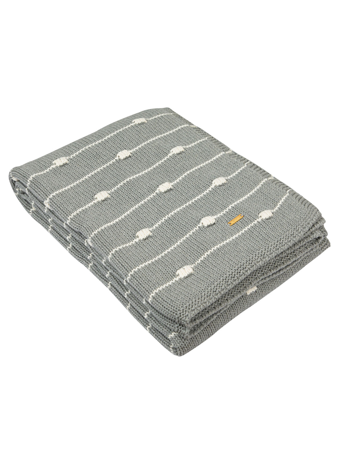 Pomme Cotton Knitted Bubble Stripe Throw (Grey Melange & Ivory)