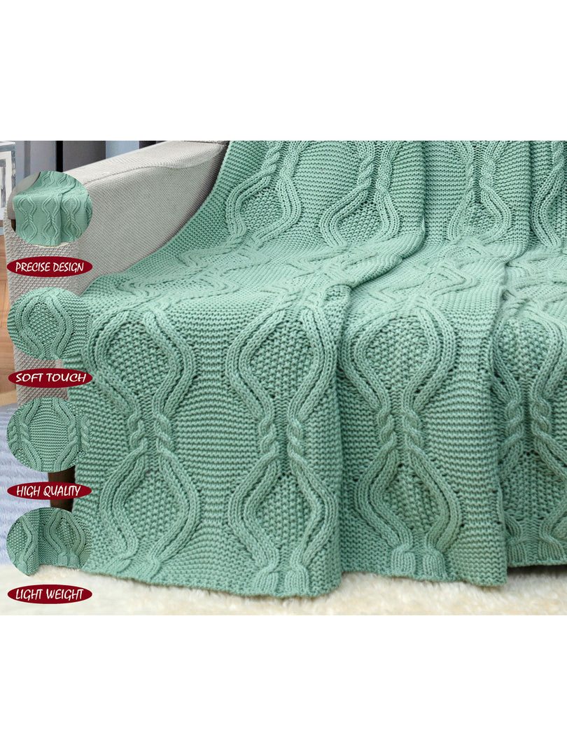 Knitted Green Texture With Cable Knit Throw