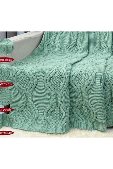 Knitted Green Texture With Cable Knit Throw