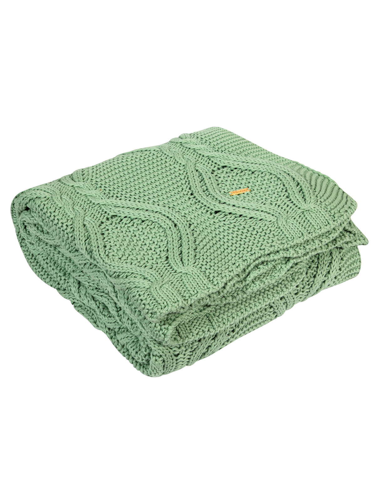 Pomme Cotton Knitted Leaf Cable Textured Throw (Green)