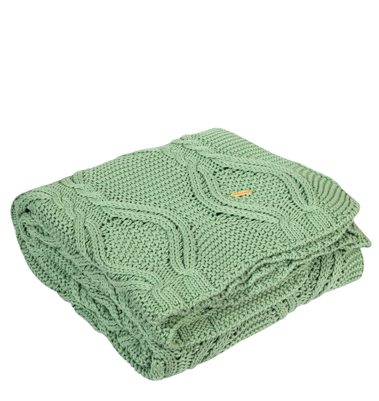 Knitted Green Texture With Cable Knit Throw