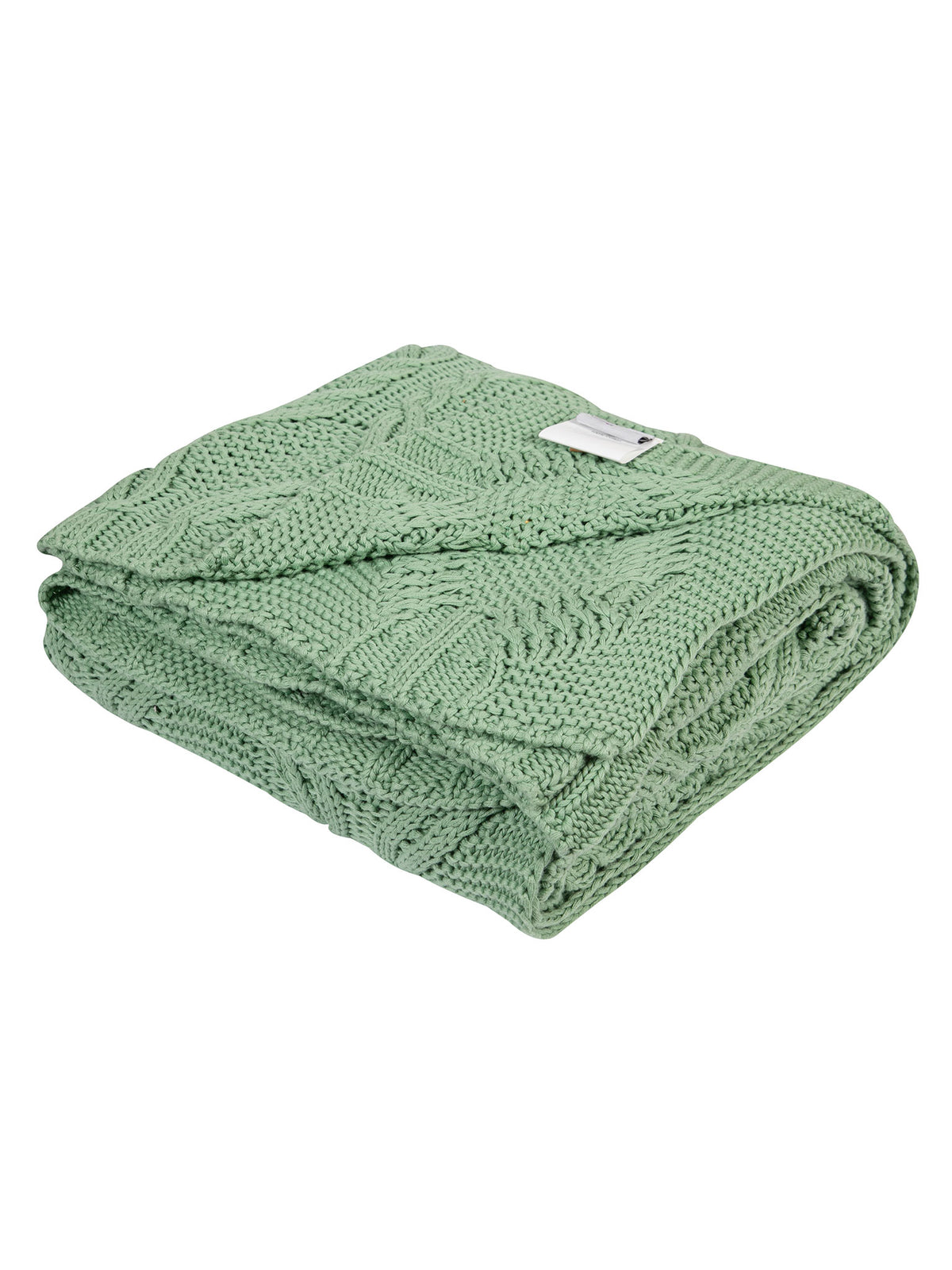 Pomme Cotton Knitted Leaf Cable Textured Throw (Green)