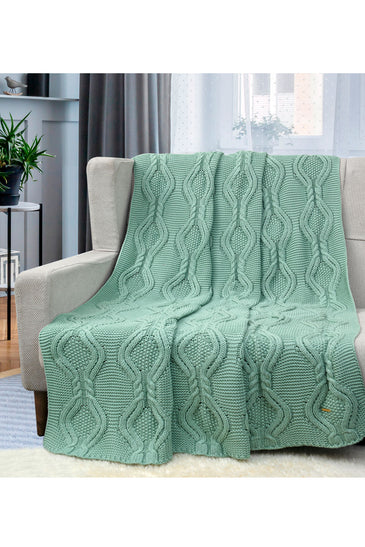Knitted Green Texture With Cable Knit Throw
