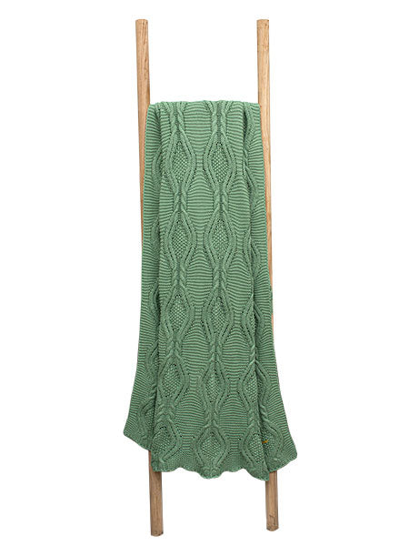 Knitted Green Texture With Cable Knit Throw