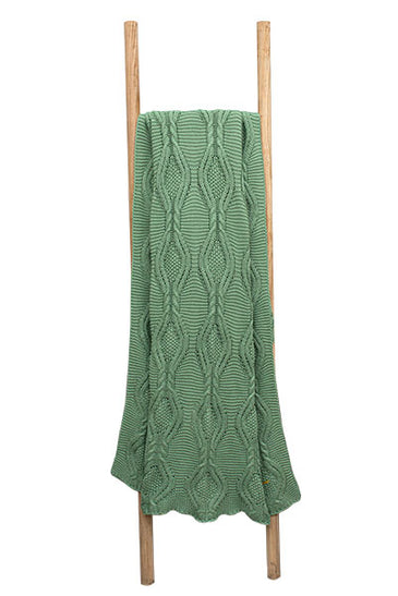 Knitted Green Texture With Cable Knit Throw