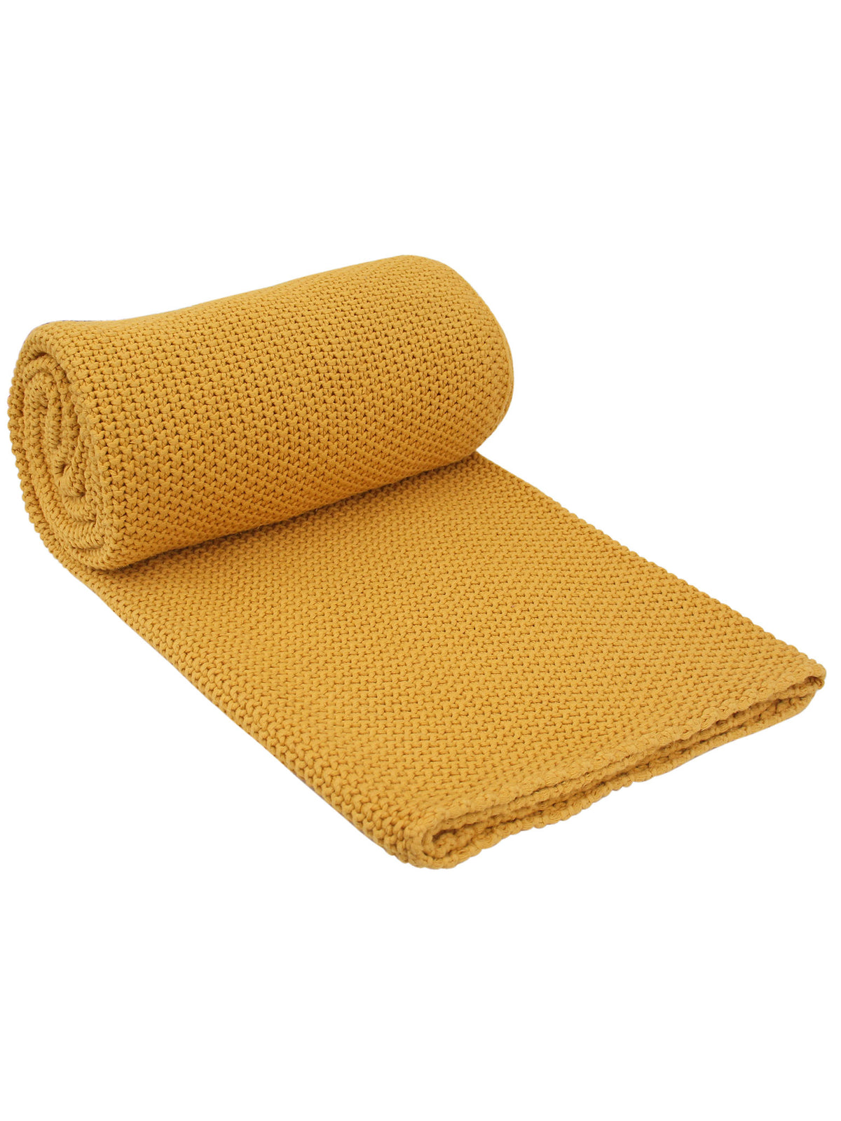 Pomme Cotton Knitted Moss Stitch Stone Wash Throw (Mustard Yellow)