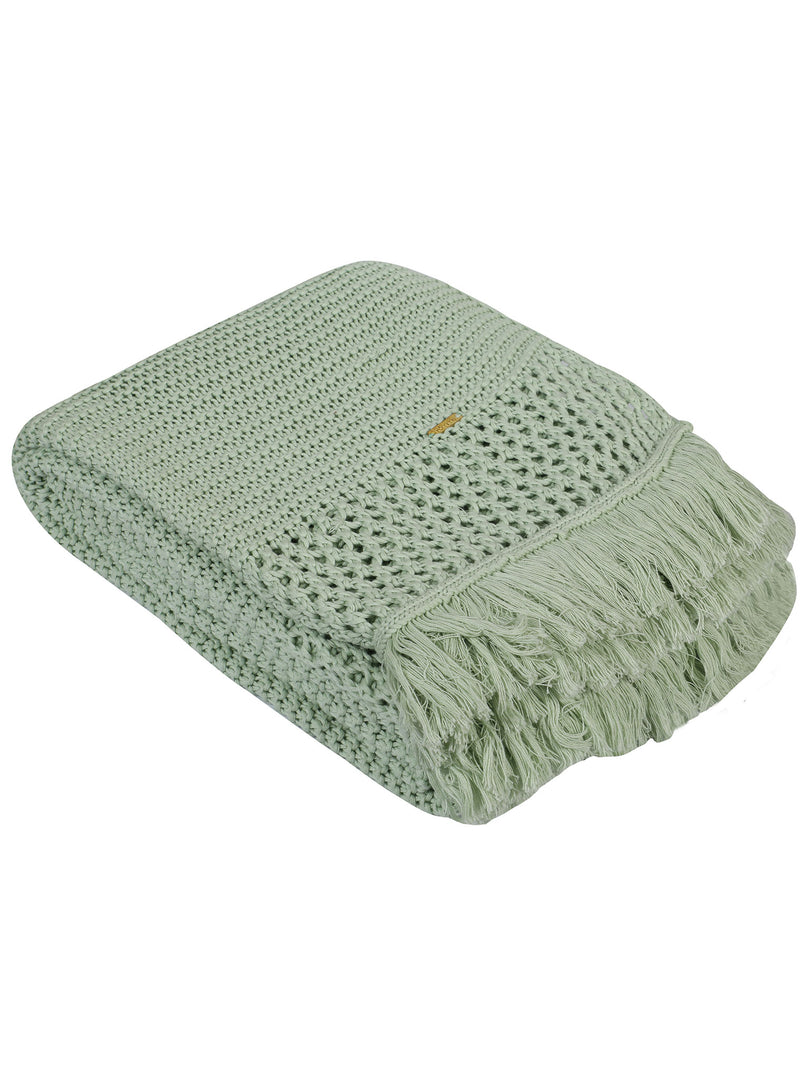 Knitted Green Texture Knit With Chunky Knit Throw